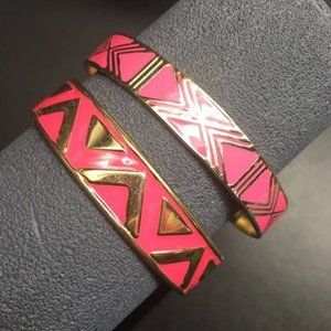 Aztec Bangle Bracelet Lot Neon Pink Red Enamel Gold Retro BoHo Barbie Geometric